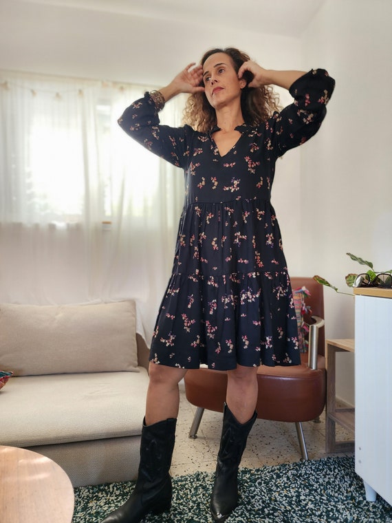black long sleeve floral dress Long Sleeve Lace Floral Formal Dress by LaDivine CD233