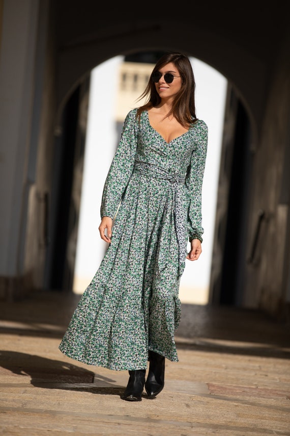 Sage Green Flower Print Bohemian Winter 