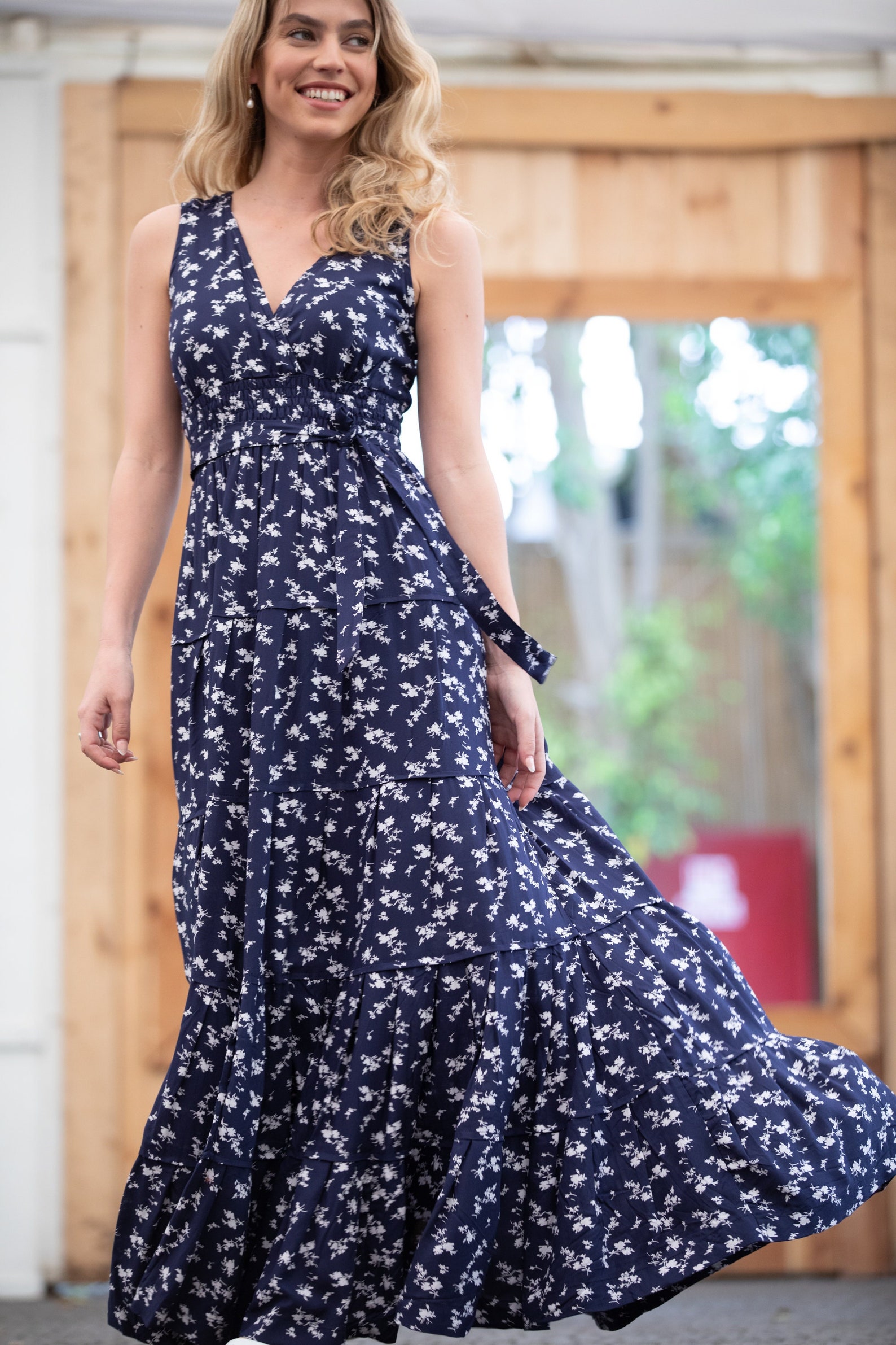 Dark Blue Floral Romantic Summer Maxi Dress Navy Blue - Etsy