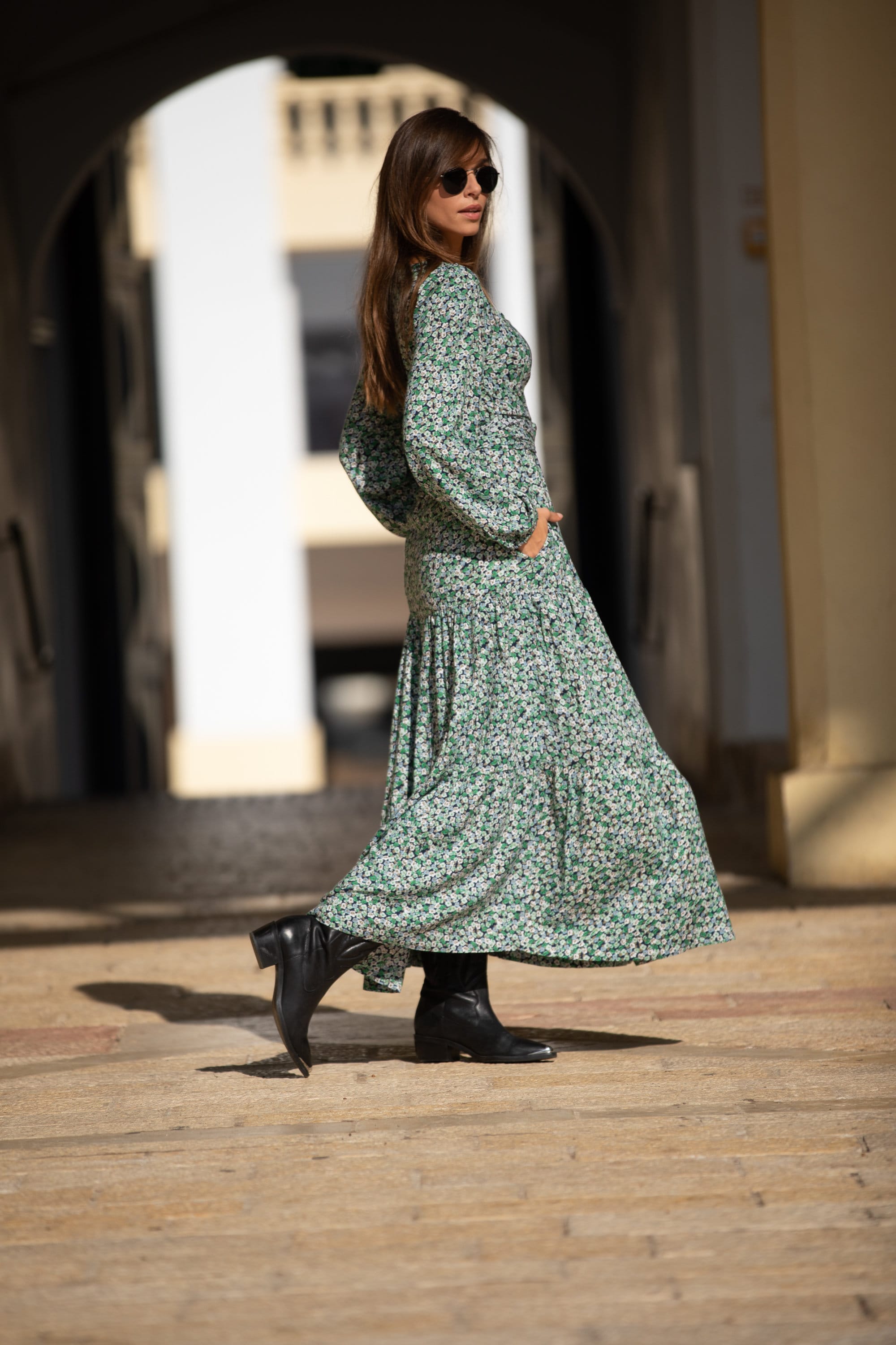 green floral wrap dress FS Collection Angel Sleeve Green And White Satin Floral Wrap Dress – Love  My Apparel main image 0