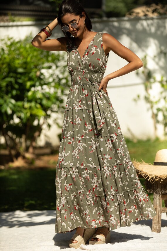 Olive Green Summer Sundress Bridesmaid Maxi Dress Day to - Etsy Denmark