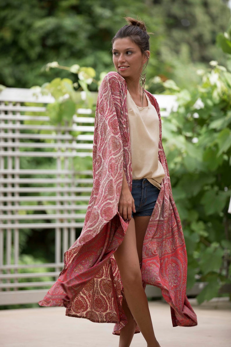 Red Plus Size Kimono Chinese Holiday Kimono Robe Wrap Kimono Etsy