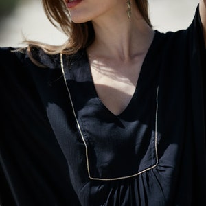 Long Black Kaftan with Gold Floral Embroidery