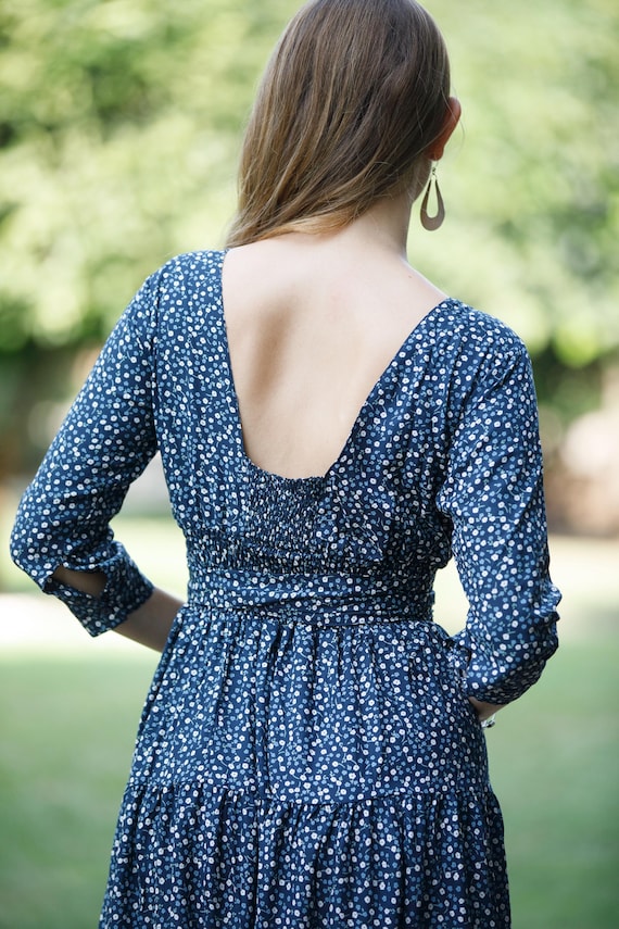 eyeshadow to go with light blue dress Women's Blue and White Pattern Maxi Dress-Always Amalfi