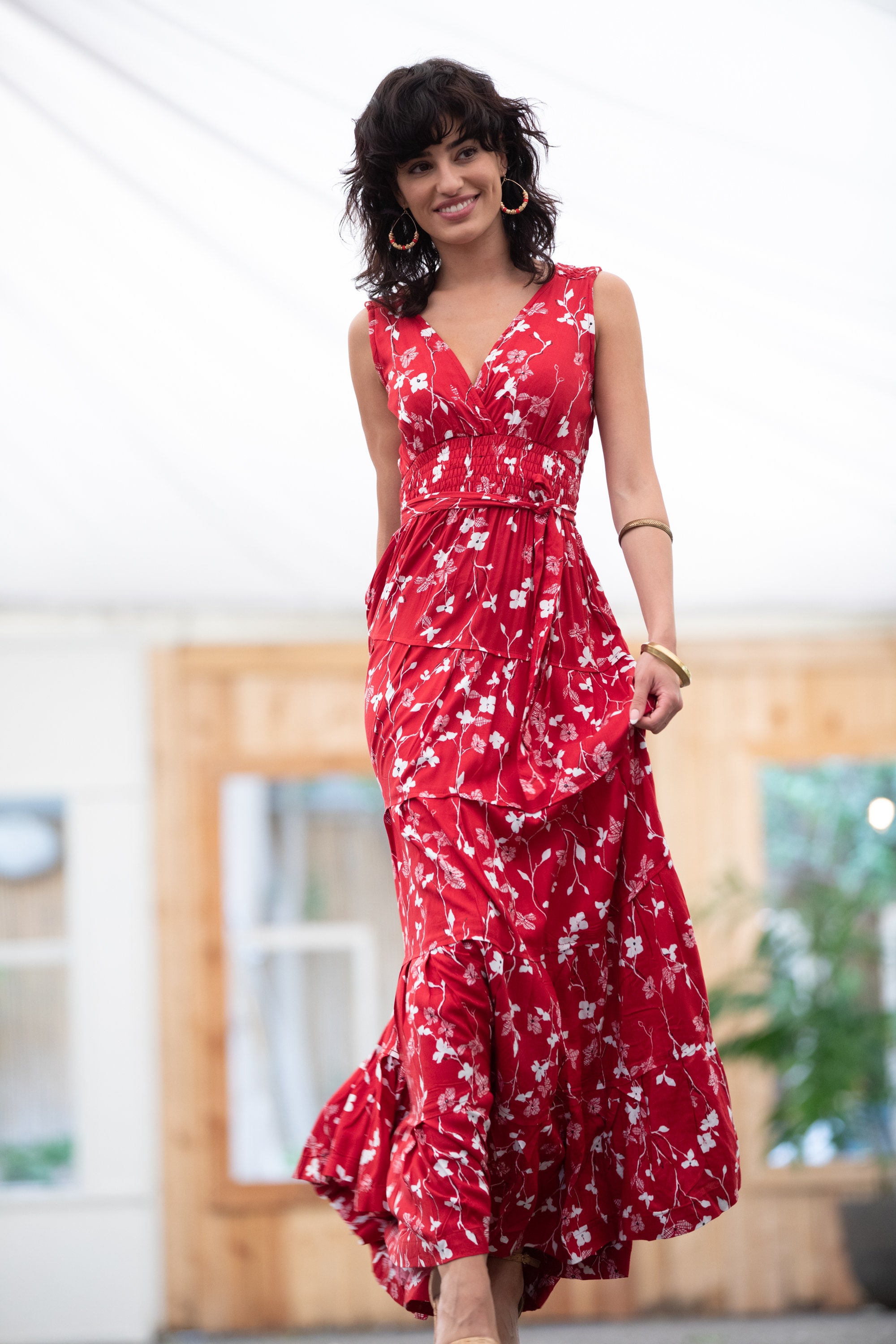 Red Floral Maxi Dress: Boho Sleeveless Rayon Sundress - Etsy Israel