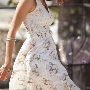 Cream Maxi Dress, Hippie Urban Evening & Day Summer Dress, Boho Unique Long Carrie Dress, Romantic Flower Cotton Maxi Dress, size S XL image 5