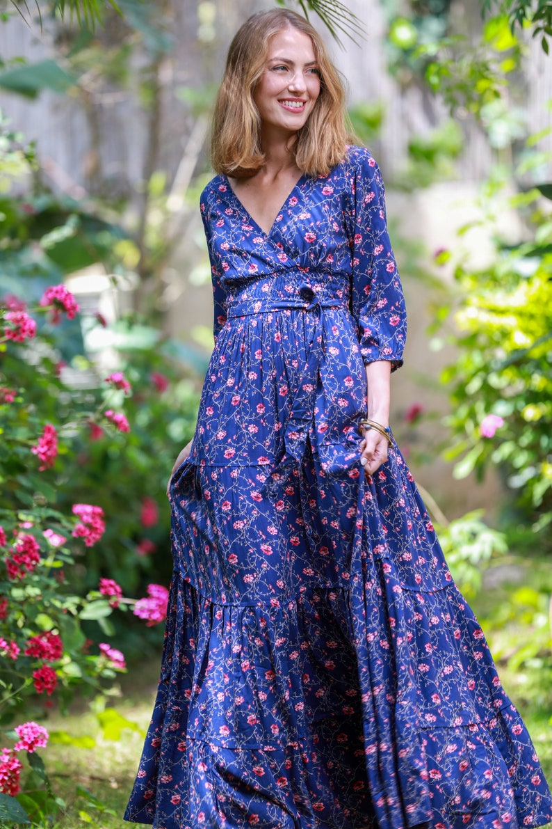 Long Sleeves Conservative Dress Flower Print Frill Dress | Etsy