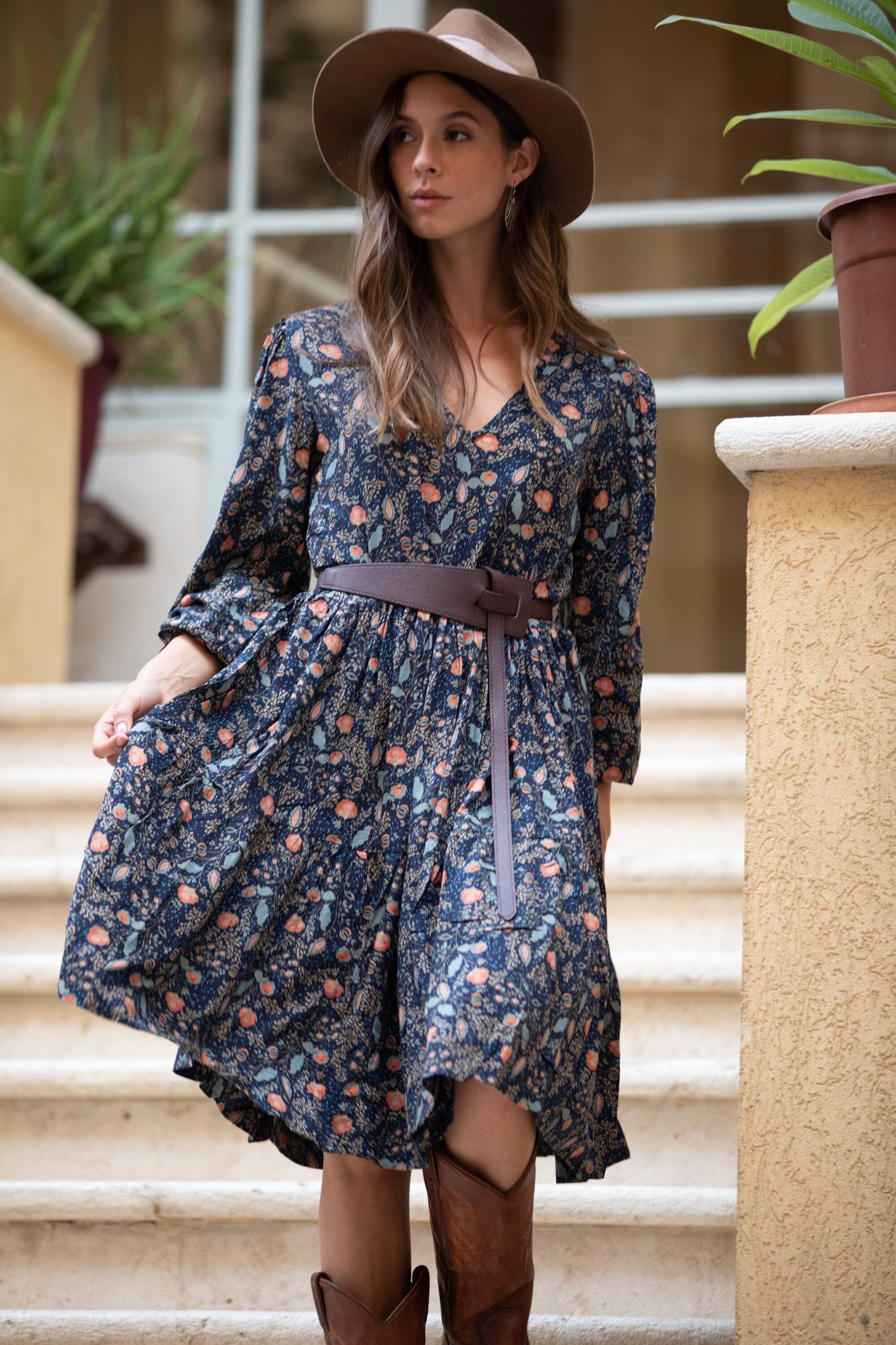 Bohemian knee length dresses hot sale