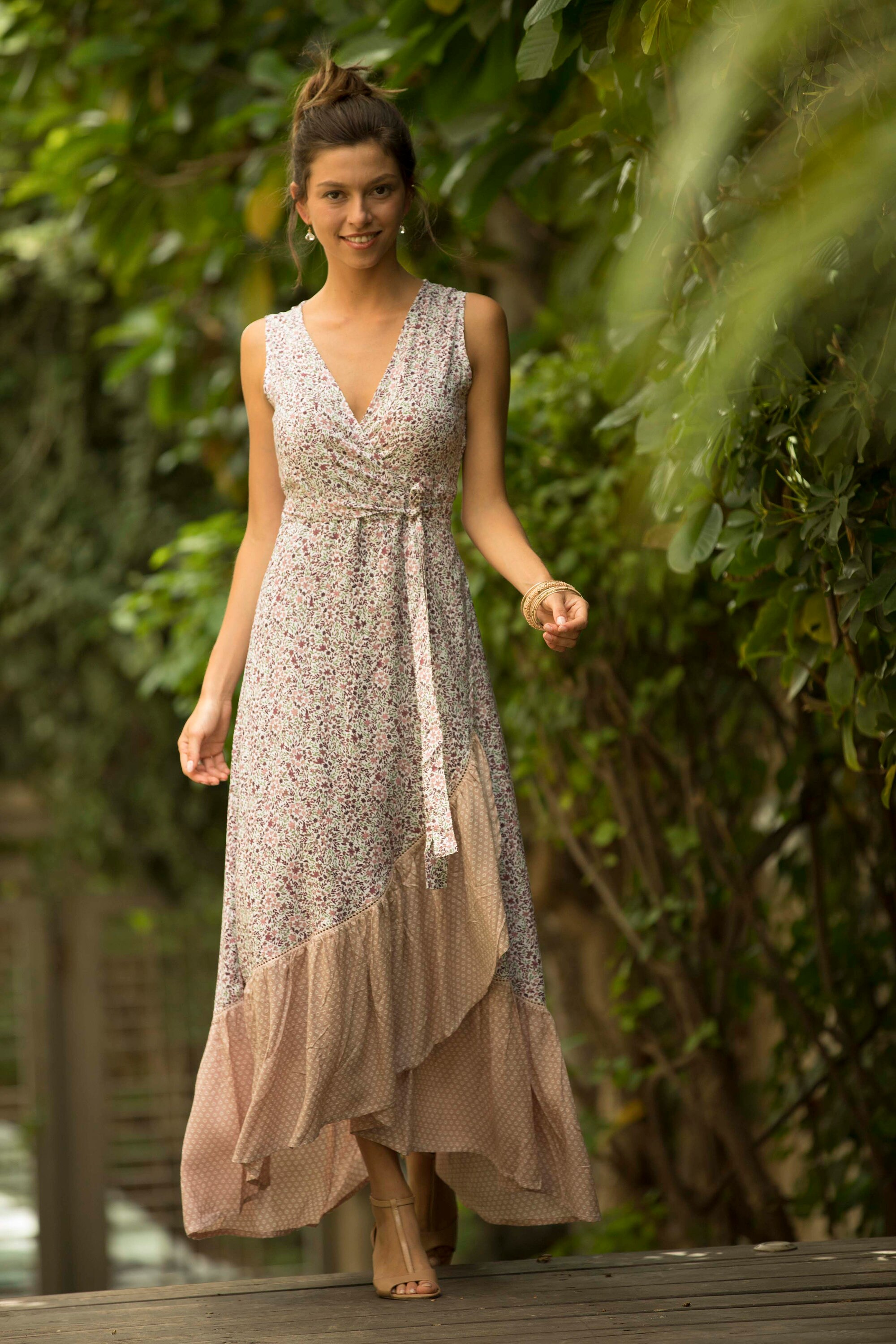 blush pink wrap maxi dress