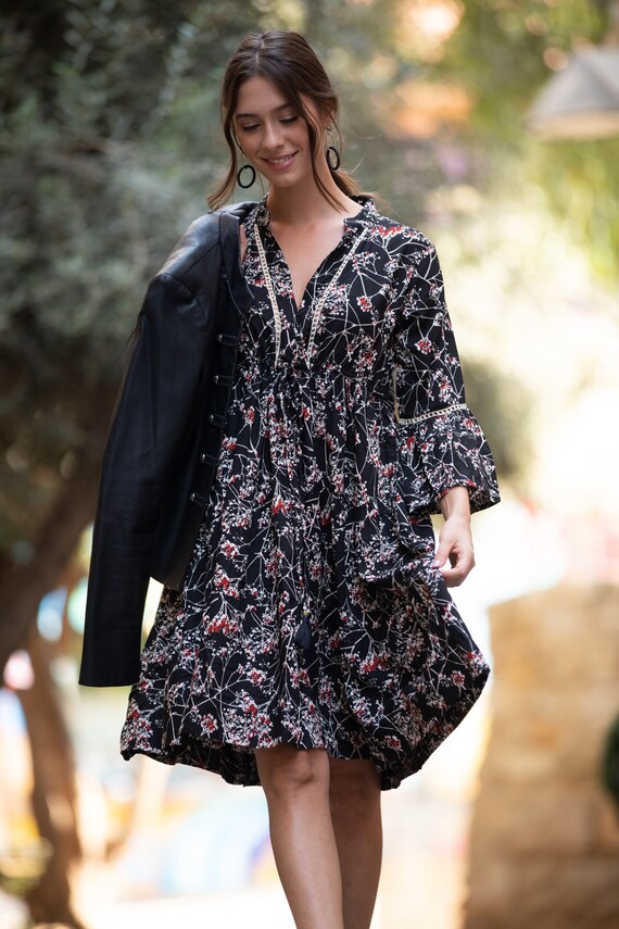 bohemian knee length dress