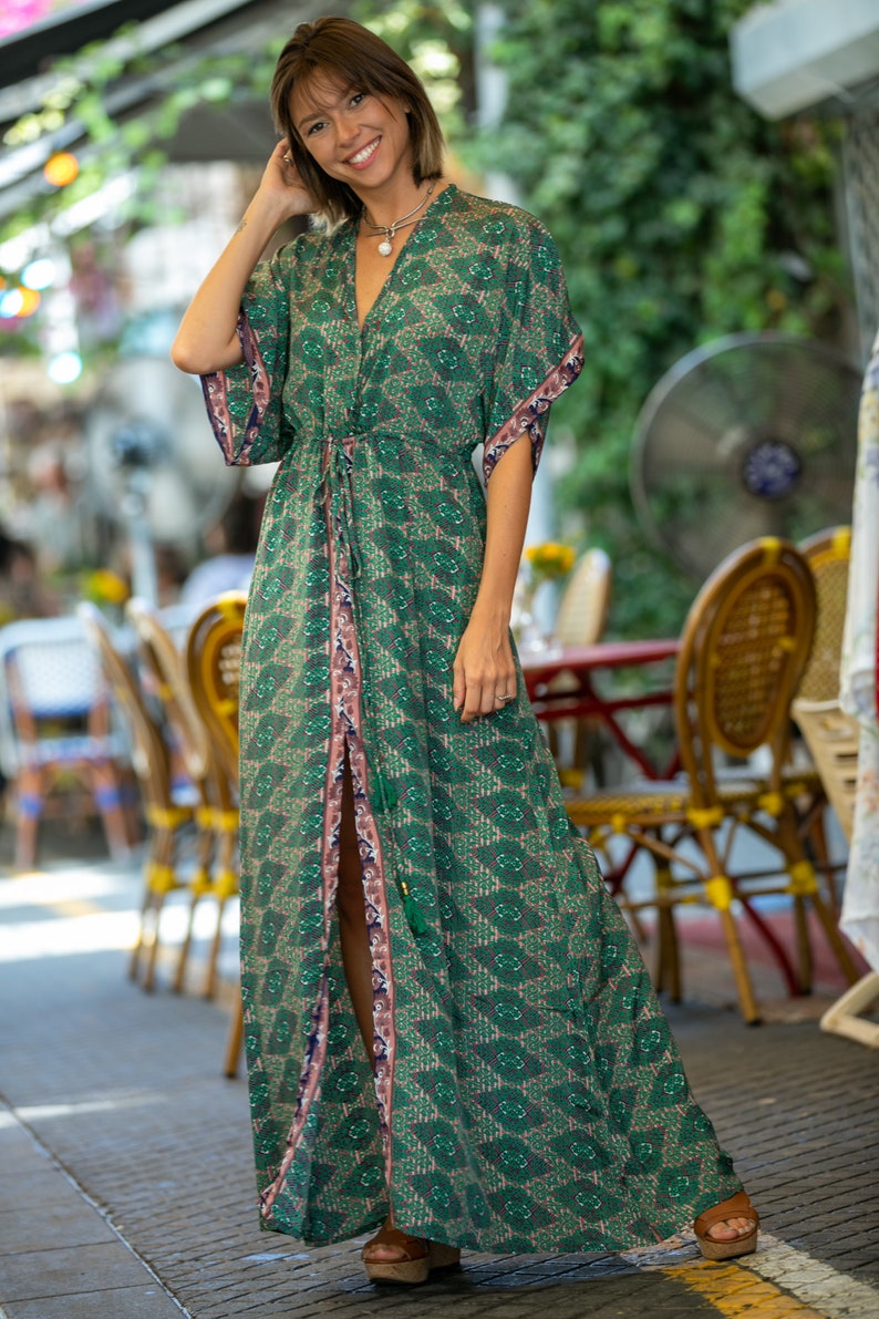 Green Silky Kaftan Summer Dress Women Resort Vacation Beach | Etsy