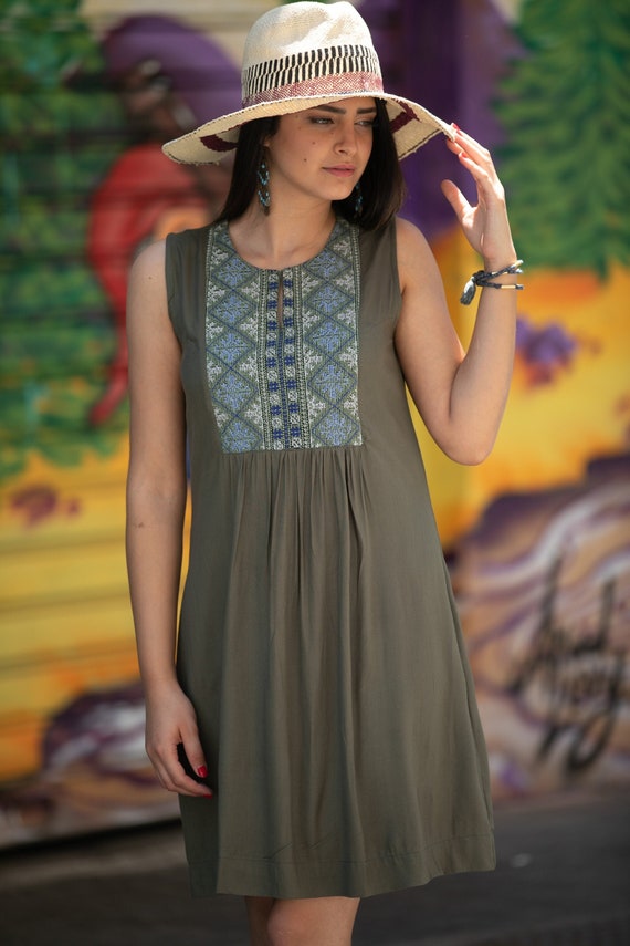 Olive green casual dress sale