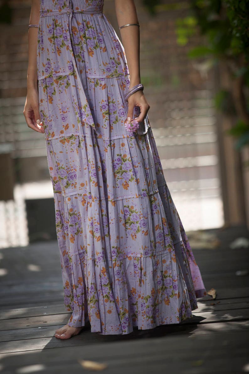 Lavender Maxi Dress, Bridesmaid lavender Long Dress, Hippie Urban Evening / Day Summer Dress, Boho Carrie Dress, Romantic Floral Maxi Dress image 5