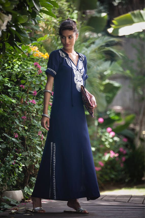 navy embroidered maxi dress Venyx Lea Long Dress in Navy Astro Embroidered