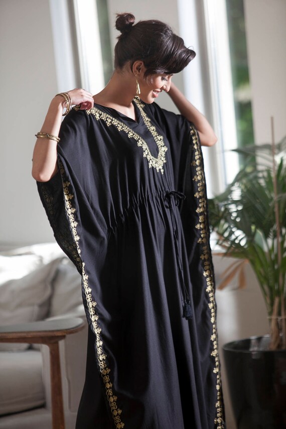 Black and Gold Kaftan Dress Woman's Black Moroccan Maxi | Etsy