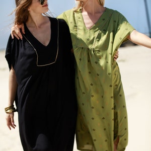 Kaftan Maxi Dress with Gold Embroidery - Understated Glamour