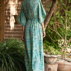 Aqua Silky Kaftan Summer Dress, Light Turquoise Women Resort Vacation ...