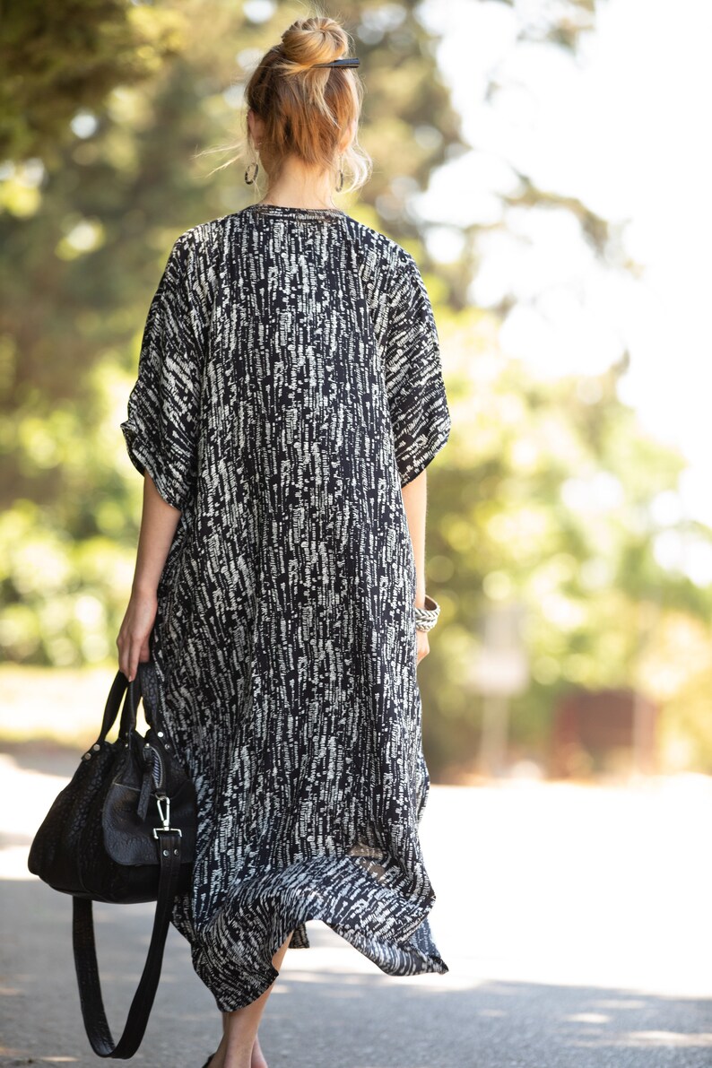 Black & White Oversized Caftan Dress With Pockets Streetwear Etsy
