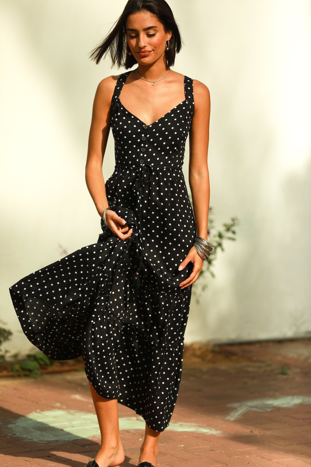 chinese dress ladies Galaxia Black & White Polka Dot Maxi Dress With Mesh Skirt – Club L London main image 0