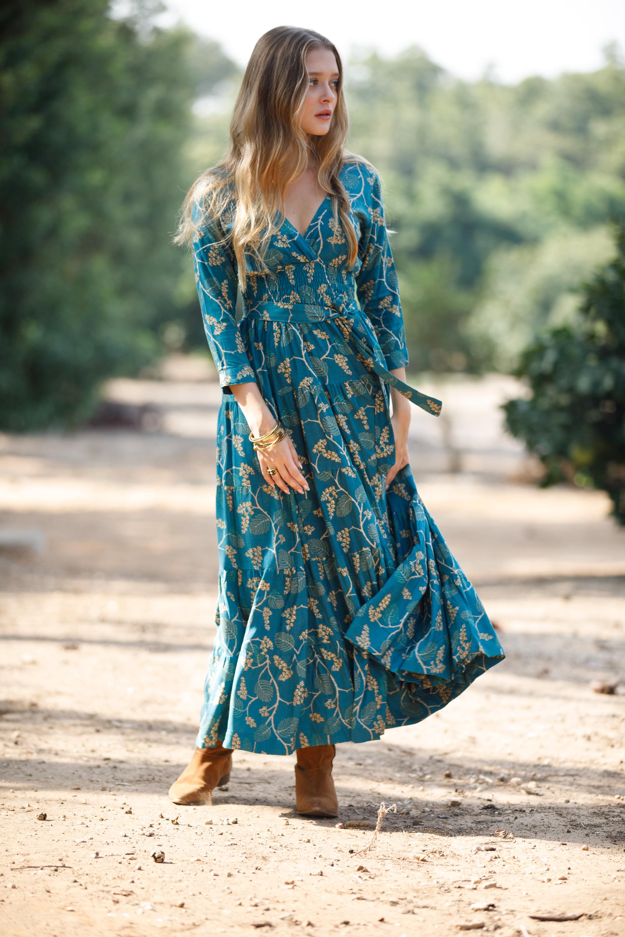 rayon boho dresses Boho rayon kaftan dress with waist strap