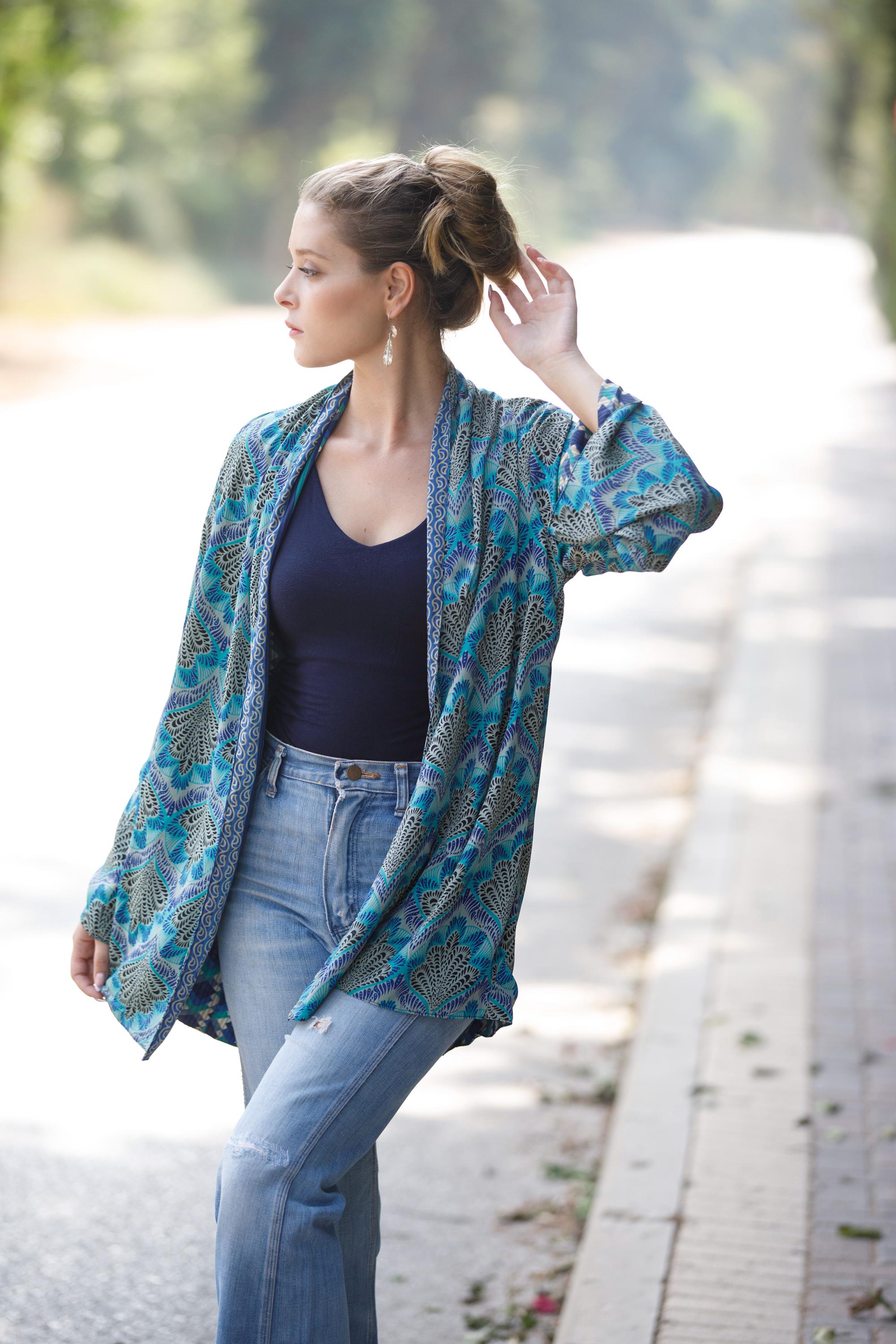 Blue Boho Kimono Cardigan: Reversible Lightweight Jacket - Etsy