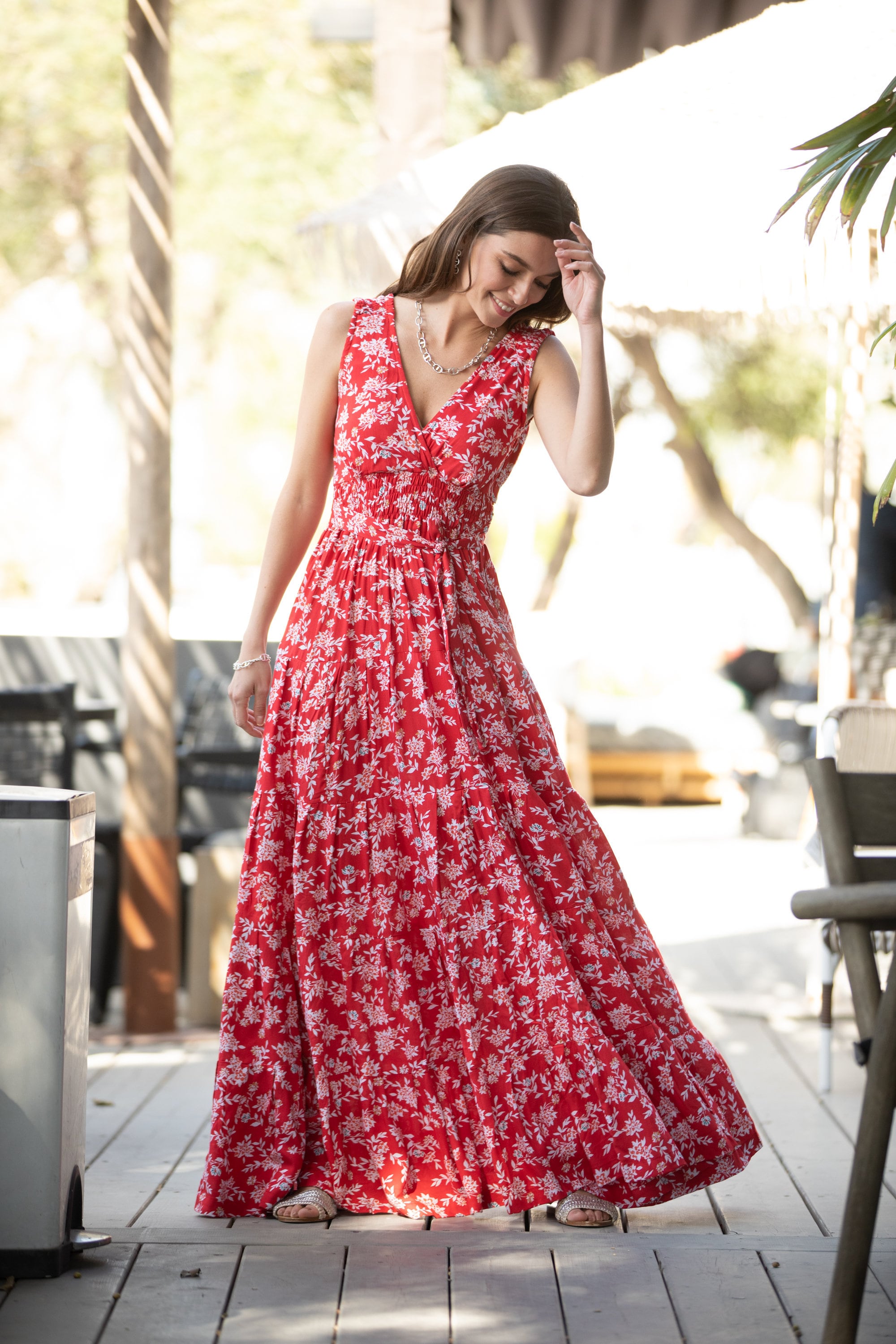 bohemian flower crossover empire waist dress