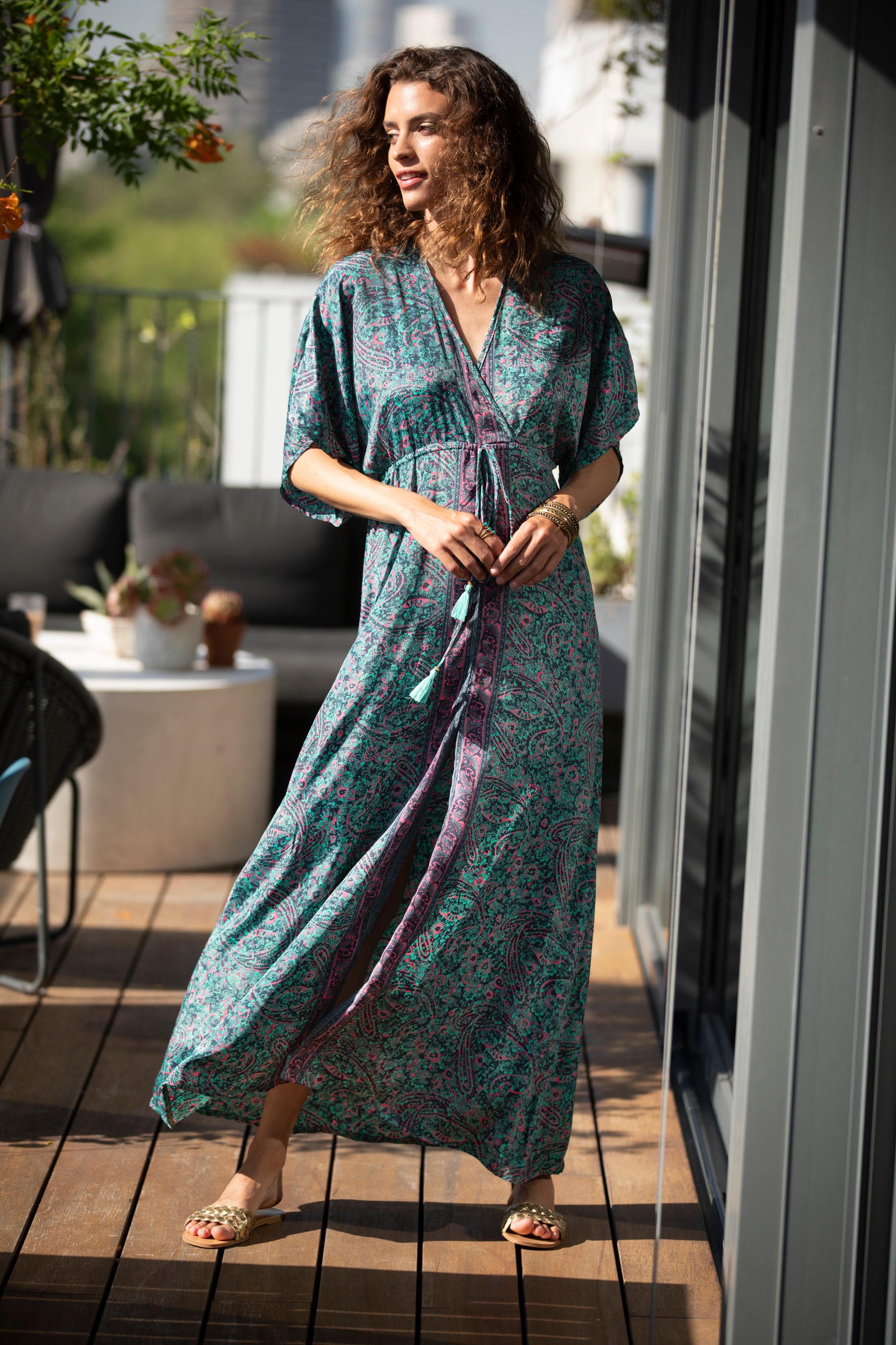 silk kaftan maxi dress Luxury Silk Kaftan Dress  Vibrant Green Psychedelic Floral Maxi  Bohemian  Resort Wear Gown  Oversized Summer Kimono