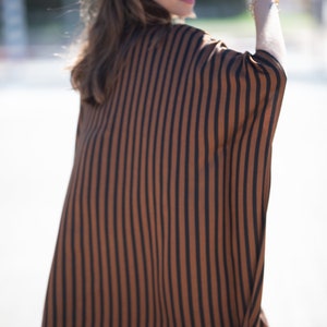 Brown Black Striped Oversize Summer Kaftan Dress, Bohemian Trendy Buttoned Down Caftan Maxi Dress with Pockets image 3