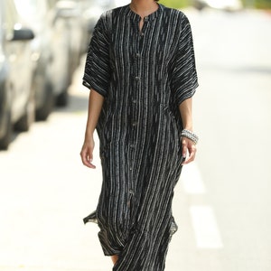 Black & White Striped Oversize Kaftan Dress, Boho Chic Buttoned Down ...