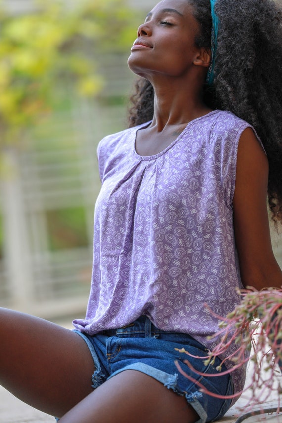 Boho paarse blouse voor dames etnische losse damestop casual