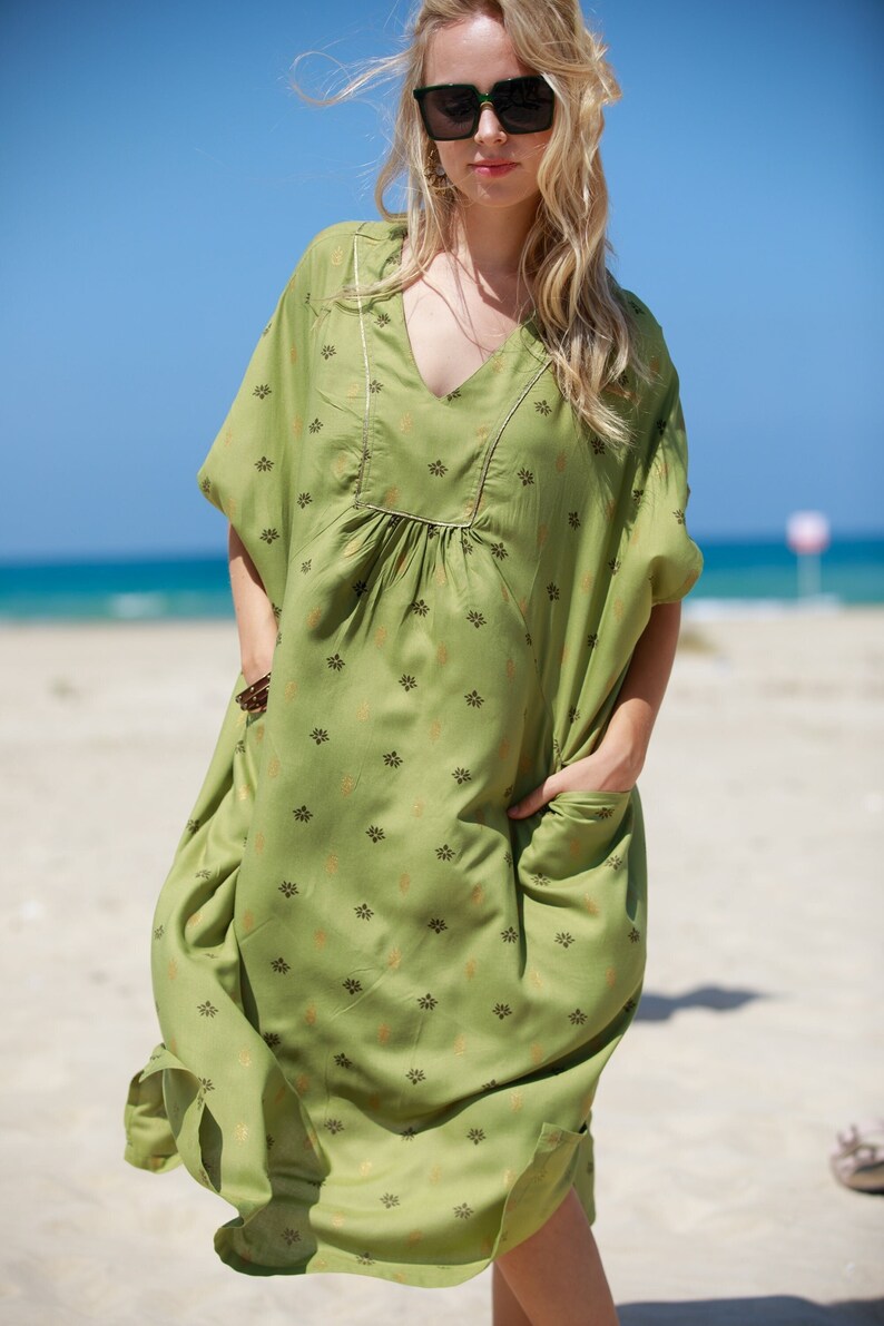 green oversize summer beach dress