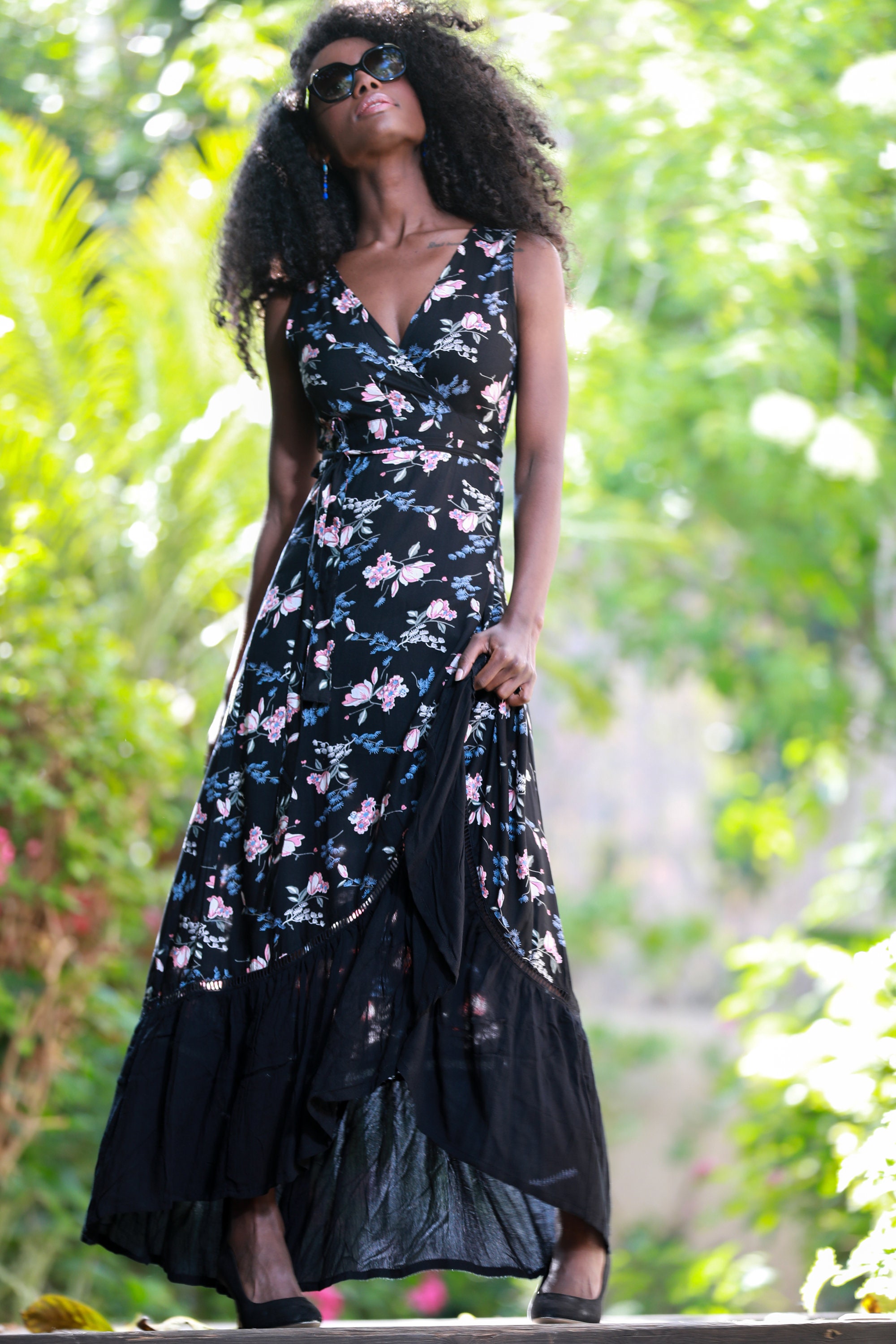 Black maxi dress store with floral print
