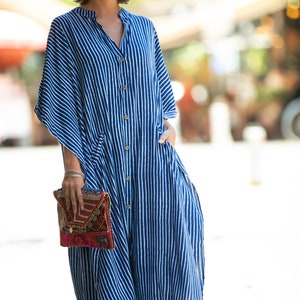 Blue & White Striped Oversize Kaftan Dress Bohemian Hipster - Etsy