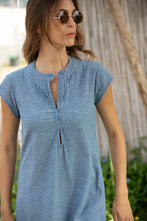 denim t shirt dress for women Womens Denim V-Neck Tee Dress Billy T Denim / XS