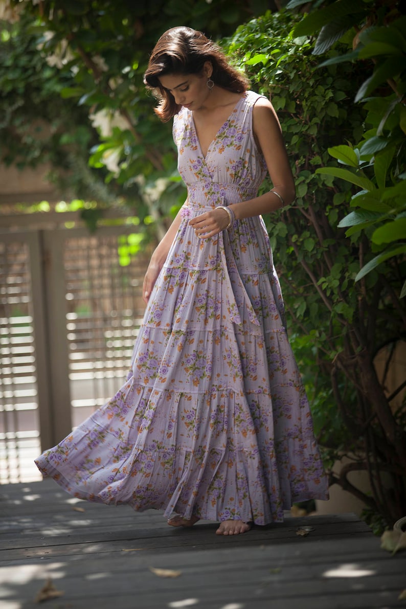 Lavender Maxi Dress, Bridesmaid lavender Long Dress, Hippie Urban Evening / Day Summer Dress, Boho Carrie Dress, Romantic Floral Maxi Dress image 1