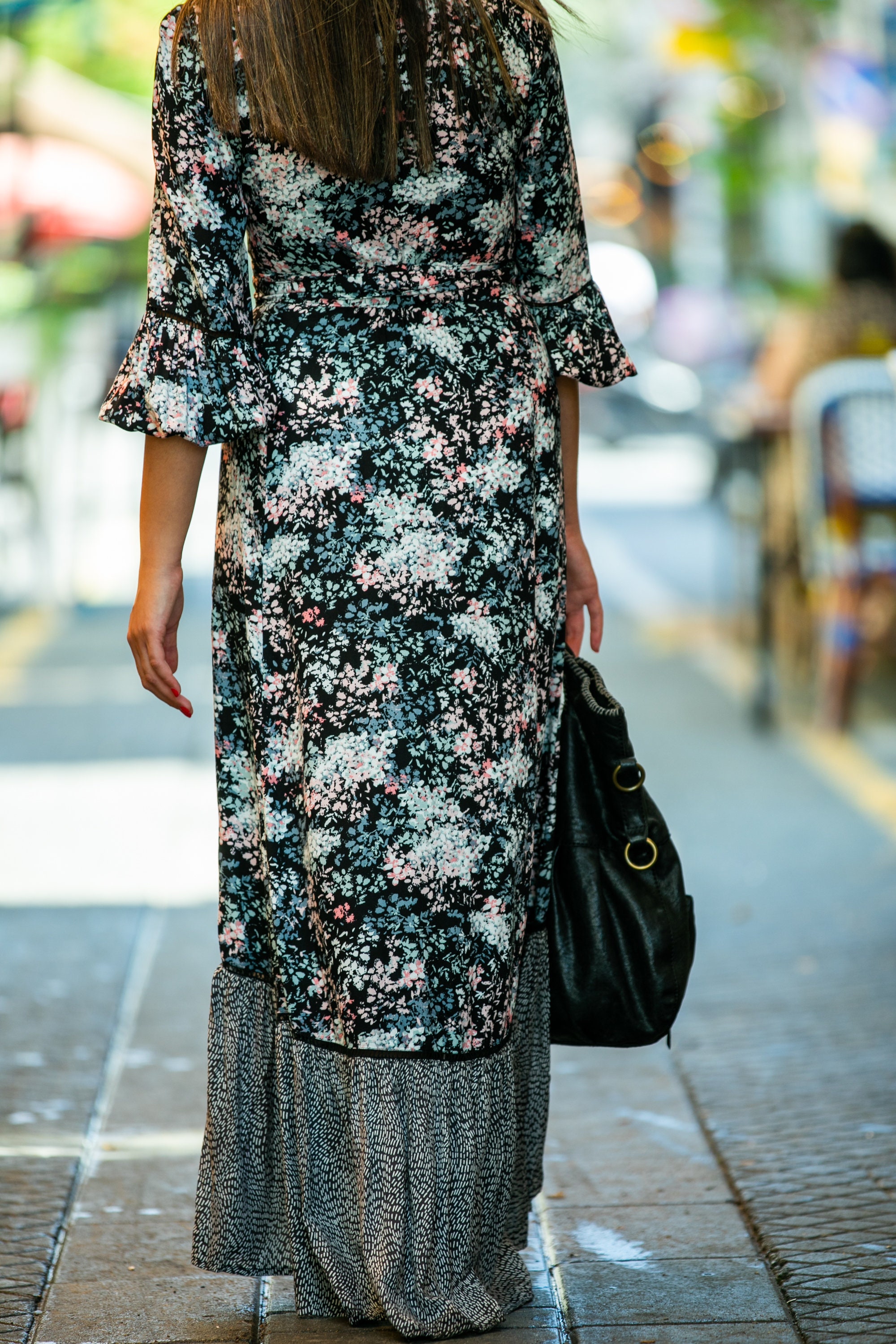 Long Sleeves Wrap Maxi Dress, Hippie Urban Evening & Day