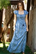 Women Romantic Blue Modern Empire Waist Fit and Flare Summer Maxi Dress, Boho Chic "Sandy" Dress with Sleeves and Pockets product logo