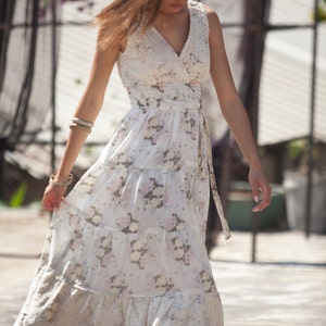 Cream Maxi Dress, Hippie Urban Evening & Day Summer Dress, Boho Unique Long Carrie Dress, Romantic Flower Cotton Maxi Dress, size S XL image 2