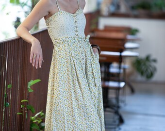 Floral Rayon Summer Dress: Retro Chic Pin-up Sleeveless Midi