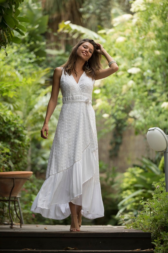 hippie white maxi dress