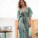 Vacation Maxi Beach Dress, Silky Kaftan Summer Party Oversize Dress, Women Beach Wear, Long Tribal Loose Aqua & Gold Dress, Resort Dress