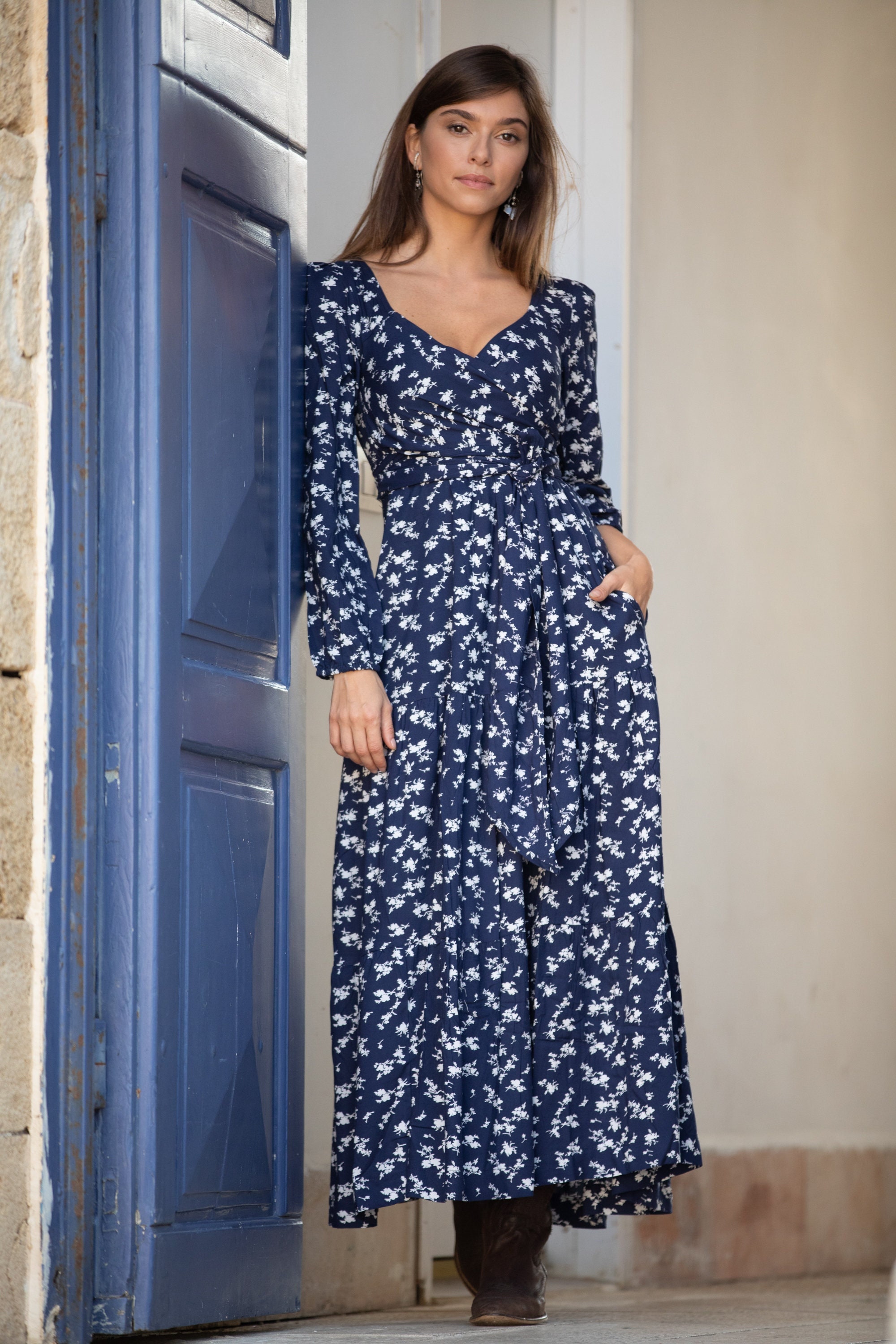Dark blue and clearance white dress
