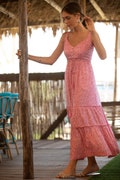 Pink Bohemian Summer Maxi Dress, Sleeveless "Isabella" Dress with Pockets, Fit and Flared Empire Waist Sundress, Draw String Tiered Dress product logo