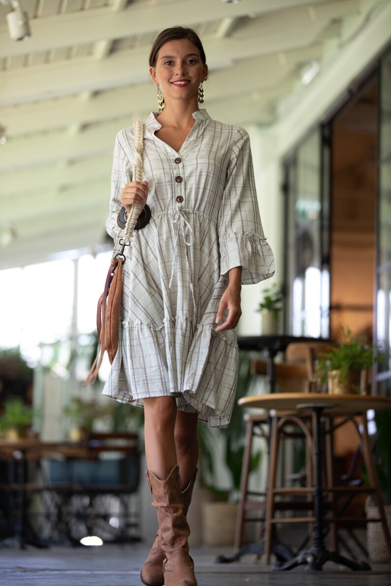 Cream Boho Chic Dress Knee Length Urban Dress for Women Etsy