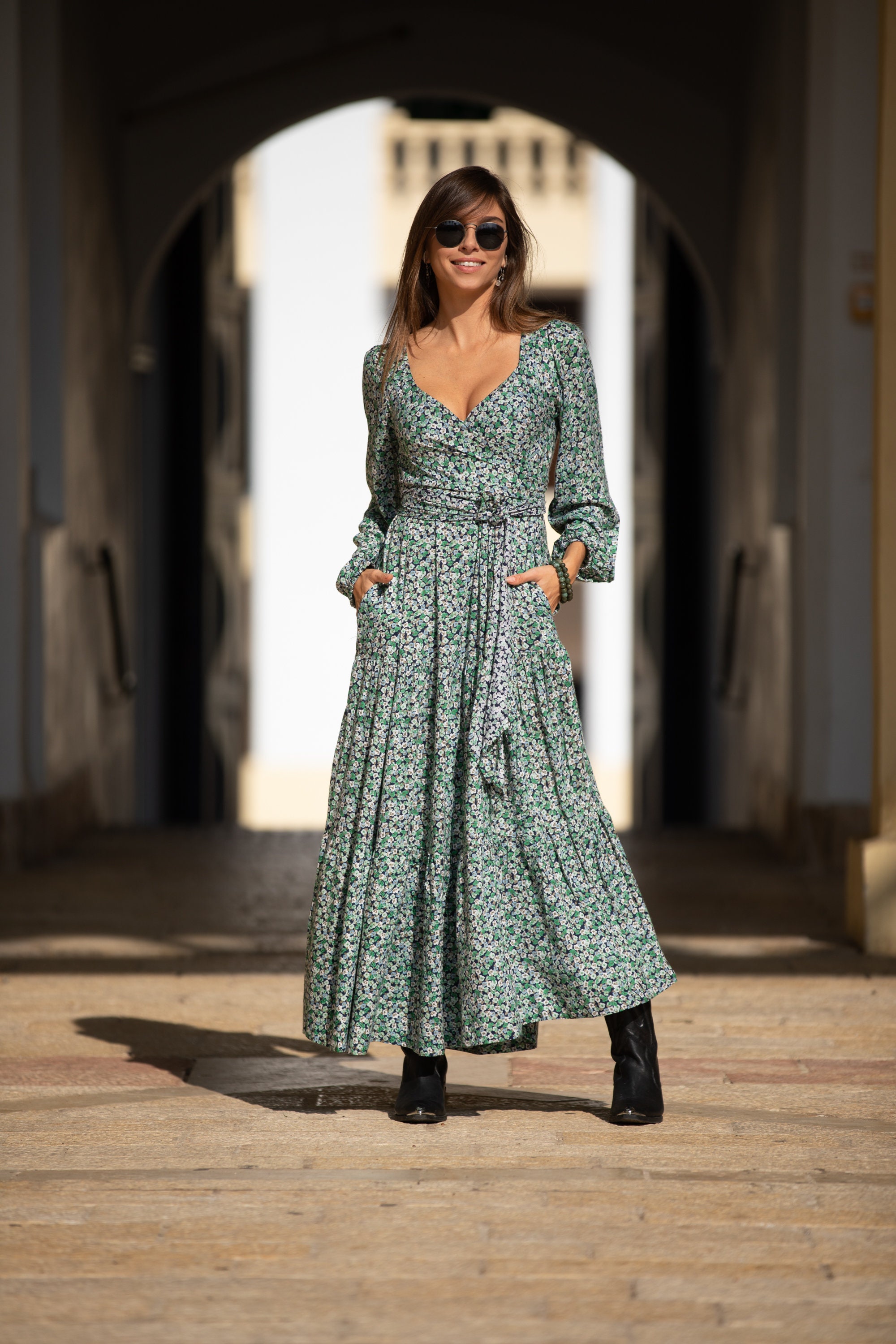 green velvet aline dress Women's Not In A Hurry Olive Green Tropical Print Cotton Cutout Maxi Dress | Size: M main image 0