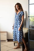 Blue Mid-Calf Summer Kaftan Dress, Summer Beach Caftan Dress, Everyday Oversize "Lia" Shirt Dress product logo