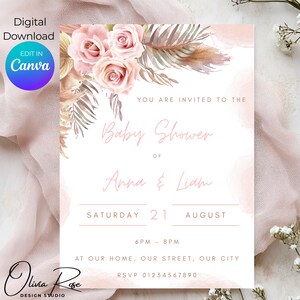 Boho babyshower uitnodiging pampagras meisje babyshower uitnodiging Boho babyshower uitnodiging voor feest bewerkbare Instant Digital