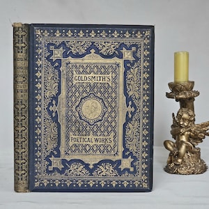 1866 Dzieła poetyckie Olivera Goldsmitha / Charles Griffin & Company, Londyn / Ilustrowana antyczna książka / Deski dekoracyjne / Złocone krawędzie
