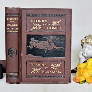 1900 Stories from Homer with Designs by Flaxman / Seeley & Co London / Piękna antyczna książka / Bardzo dobry stan / 24 ilustrowane tablice