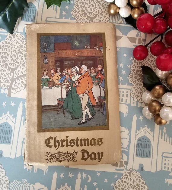 1908 Christmas Day by Washington Irving - Antique Illustrated Pocket-Sized Book